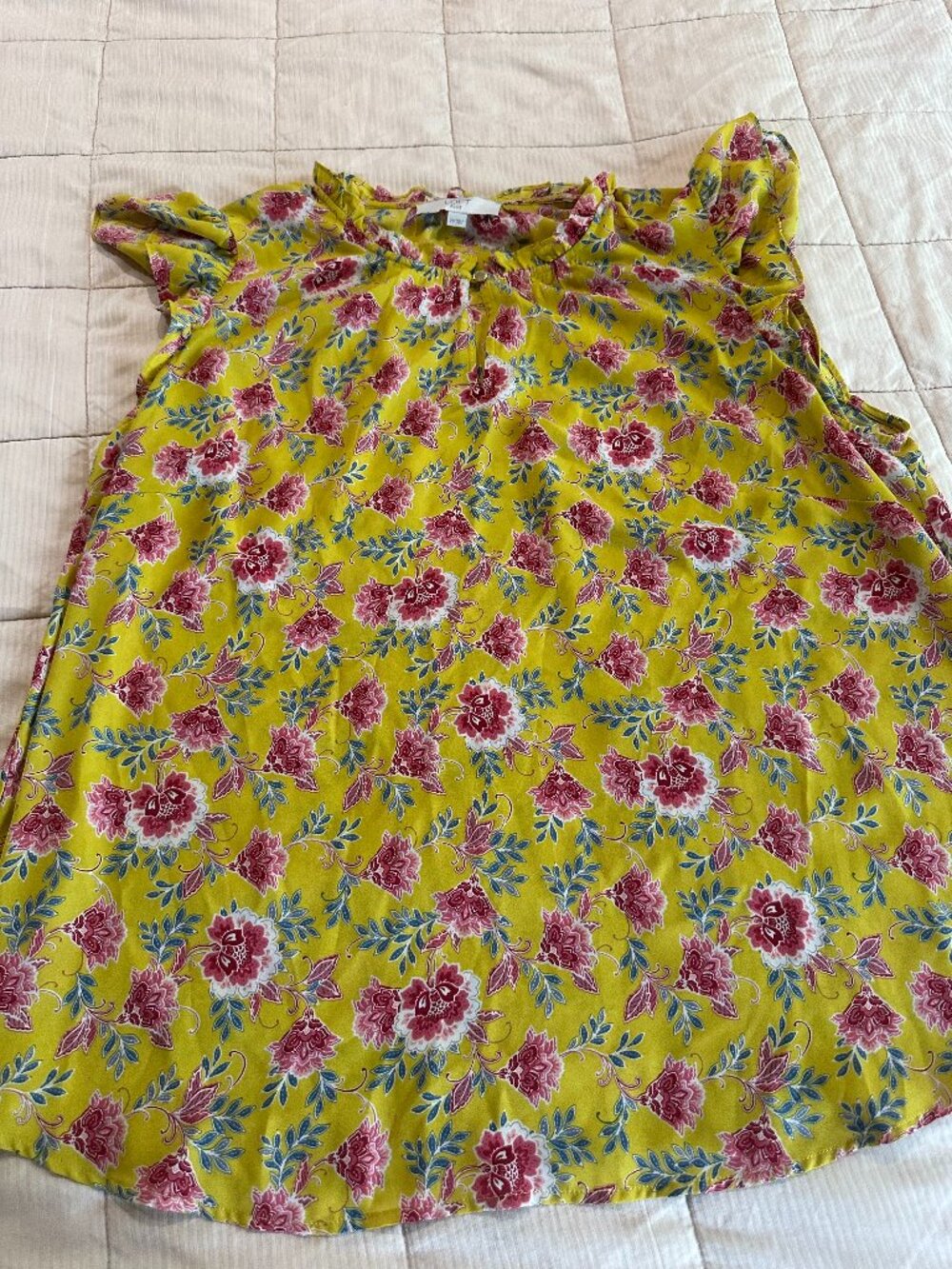LOFT Plus Size 20 Yellow Floral Ruffle Sleeve Blouse Boho Top